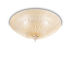 Deckenleuchte SHELL, 5-flammig,  60cm, E27, Bernstein-Splittglas / Messing