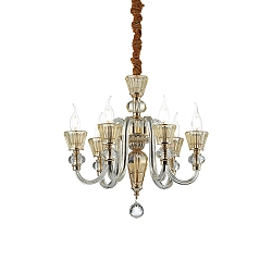 Chandelier STRAUSS, 6 flames,  50.5cm, E14, rose gold / clear glass / amber chrystal glass