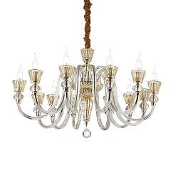 Chandelier STRAUSS, 12 flames,  84.5cm, E14, rose gold / clear glass / amber chrystal glass
