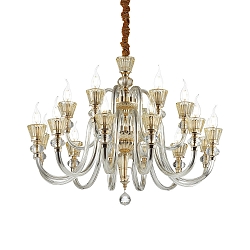 Chandelier STRAUSS, 18 flames,  85cm, E14, rose gold / clear glass / amber chrystal glass