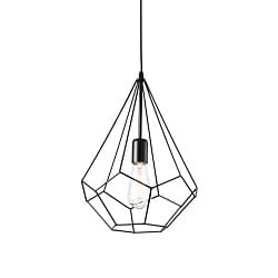 Pendant luminaire AMPOLLA 3, DIAMOND long, shade  30cm / H 42cm, E27, adjustable height, black