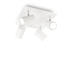 Applique et plafonnier SPOT 4 flammes, pivotant, rotatif GU10 IP20, blanc mat