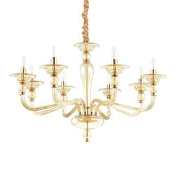 Chandelier DANIELI, 8 flames,  85cm, E14, amber glass / gold