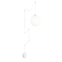 Pendant luminaire BOA, 1 flame, E27, with 12m fabric coated cable and 6 hooks, matt white