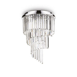 Ceiling luminaire CARLTON, 12 flames,  50cm, E14, with octagon chains and chrystal rods, chrome