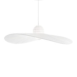 Pendant luminaire MADAME,  110cm, E27, hat design shade from satin fabric, white