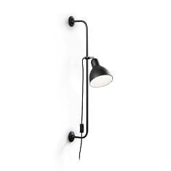 Wall luminaire SHOWER, height 89cm, E27, with adjustable hinge, cable with switch , matt black