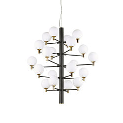 Pendant luminaire COPERNICO, 20 flames,  86cm, incl. 20x G9 LED 3.2W 3000K, matt black / brass