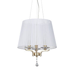 Pendant luminaire PEGASO, 3 flames,  40cm, E14, chrystal, brushed brass / organza