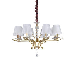 Pendant luminaire PEGASO, 8 flames,  76cm, E14, chrystal, brushed brass / organza