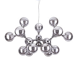 Pendant luminaire NODI, 15 flames,  105cm, E14, connector rotatable, chrome / transparent glass
