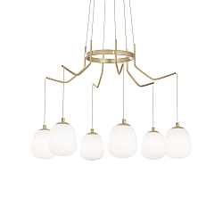 Pendant luminaire KAROUSEL, 6 flames,  72cm, incl. G9 3.2W 3000K, satined brass / white