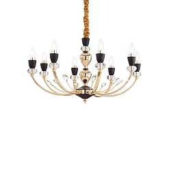 Chandelier VANITY, 8 flames,  71cm, E14, gold / chrystal glass / black