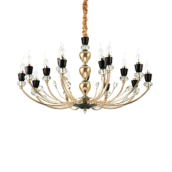 Chandelier VANITY, 15 flames,  88cm, E14, gold / chrystal glass /black