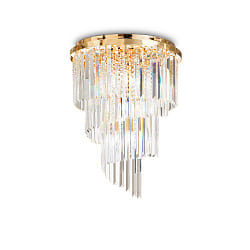 Ceiling luminaire CARLTON, 12 flames,  50cm, E14, with octagon chains and chrystal rods, gold