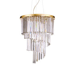 Pendant luminaire CARLTON, 12 flames,  50cm, E14, with octagon chains and chrystal rods, gold