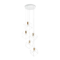 Pendant luminaire ICE, 5 flames,  50cm, E27, white / brass satin
