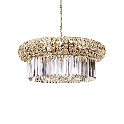 Pendant luminaire NABUCCO, 18 flames,  70cm, E14, gold / clear chrystals