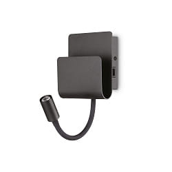 LED Wandleuchte PROBE, mit Flex-Arm, Ablage und USB-Buchse, 9W 3000K 580lm, Schwarz