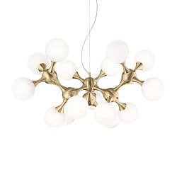 Pendant luminaire NODI, 15 flames,  105cm, E14, connector rotatable, brushed brass / white
