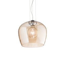 Pendant luminaire BLOSSOM,  32cm / H 243cm, E27, amber glass / chrome / transparent cable
