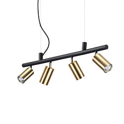 Pendant-/Ceiling luminaire DYNAMITE SP4, incl. 4x GU10 7W 3000K, adjustable, brass plated / black