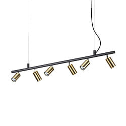 Pendant-/Ceiling luminaire DYNAMITE SP6, incl. 6x GU10 7W 3000K, adjustable, brass plated / black