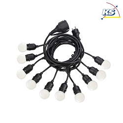 Outdoor fairy lights FIESTA, IP44, 10x E27, lenght 605cm, with plug and coupling, black