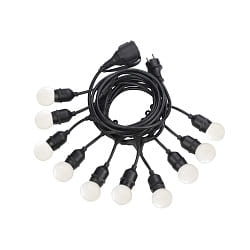 Outdoor fairy lights FIESTA, IP44, 10x E27, lenght 605cm, with plug and coupling, black