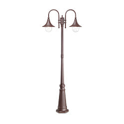 Outdoor floor luminaire CIMA, IP43, height 216cm, 2x E27 max. 60W, aluminium / acrylic, coffee