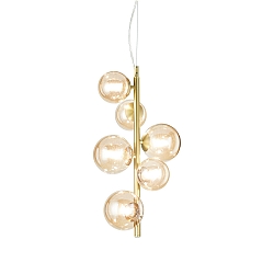 pendant luminaire PERLAGE 6 flames G9 IP20, amber, satined brass dimmable