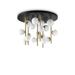 ceiling luminaire PERLAGE 18 flames G9 IP20, white, satined brass dimmable