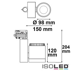 LED 3-Phasen Schienenstrahler, fokussierbar 30-50, 30W, drehbar und schwenkbar, dimmbar, 4000K 3000lm, Wei matt