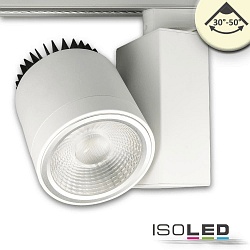 LED 3-phase track spot, 30-50 focusable, 30W, rotatable and swivelling, dimmable, 3000K 2700lm, matt white