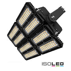 LED Flutlicht 900W, IP66 IK10, asymmetrisch, variabel, 1-10V dimmbar, Trafo extern, 4000K 125000lm, breit 130 / frontal 40