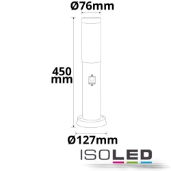 Pollerleuchte 450, IP44, 45cm, mit PIR Bewegungssensor, inkl. E27 LED 9W 3000K 800lm, Edelstahl
