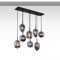 Luci a sospesione SMOKY GLASS 8-Lampadine E27 IP20, Nero dimmerabile