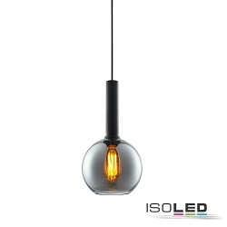 Pendelleuchte Glas, rund, E27, 20cm, 50-300cm, IP20, schwarz