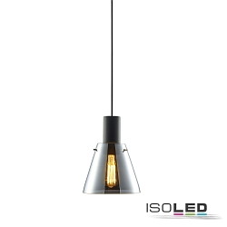 Pendelleuchte Glas, konkav, E27, 20cm, 50-300cm, IP20, schwarz