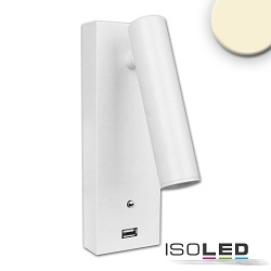 LED Leseleuchte, 3W, 3000K, IP20, mit USB A Ladebuchse, 3 Stufen dimmbar, wei
