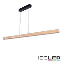 LED Pendelleuchte PFETTE mit Rollzug, 160cm, 58W 3000K, dimmbar, Eiche gelt, Baldachin schwarz