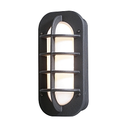 Wall luminaire LOKE, with integrated power plug, E27 max. 60W, matt black aluminium / opal acrylic glass