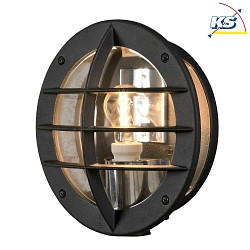 Wall luminaire ODEN, with integrated power plug, E27 max. 60W, clear acrylic glass / black aluminium