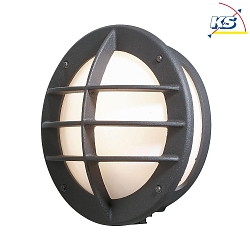 Wall luminaire ODEN, with integrated power plug, E27 max. 60W, opal acrylic glass / black aluminium