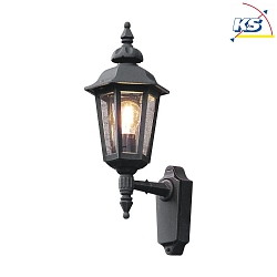 Wall luminaire PALLAS UP SMALL, height 48cm, E27 max. 60W, black aluminium / smoked acrylic glass