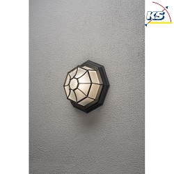 Lampada da parete e soffitto 7091 E27 IP23, Opale, Nero