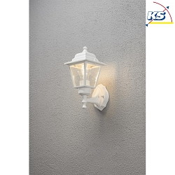 Wall luminaire, 1-flame UP, SMALL, IP23, E27 max. 60W, E27 max. 60W, white aluminium / clear glass