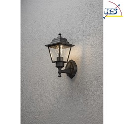 Wall luminaire, 1-flame UP, SMALL, IP23, E27 max. 60W, E27 max. 60W, black aluminium / clear glass