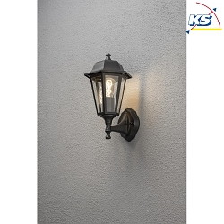 Wall luminaire, 1-flame aufwrts BIG, IP23, E27 max. 60W, E27 max. 60W, black aluminium / clear glass