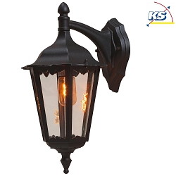 Outdoor wall luminaire FIRENZE DOWN, E27 max. 100W, black aluminium / clear glass